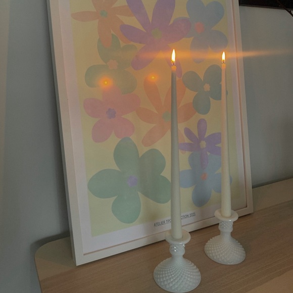 Set of 2 milk glass candle holders - Picture 1 of 2